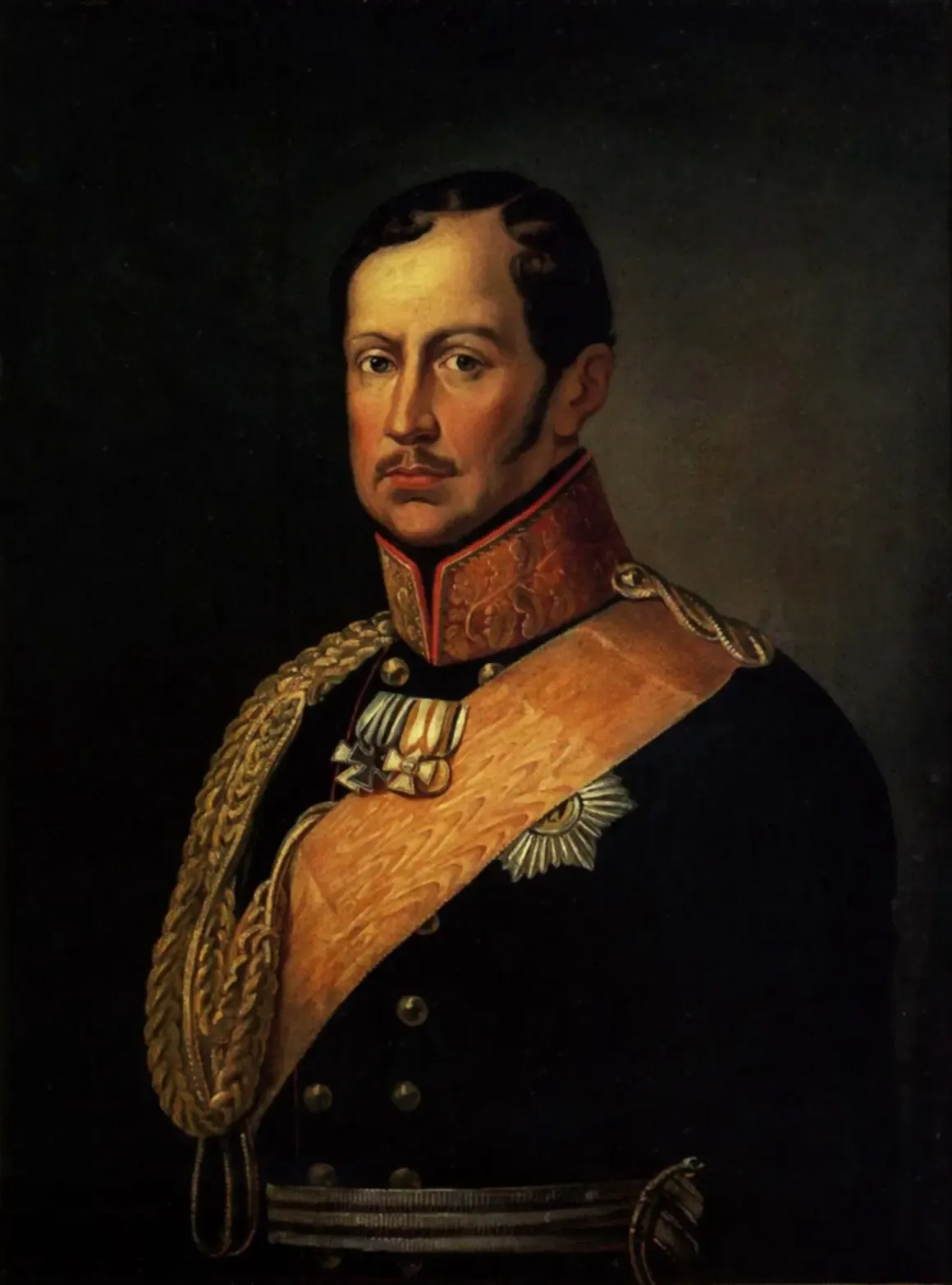 Oil portrait of King Friedrich Wilhelm III of Prussia in a dark military uniform with gold braid and a decoration on his chest